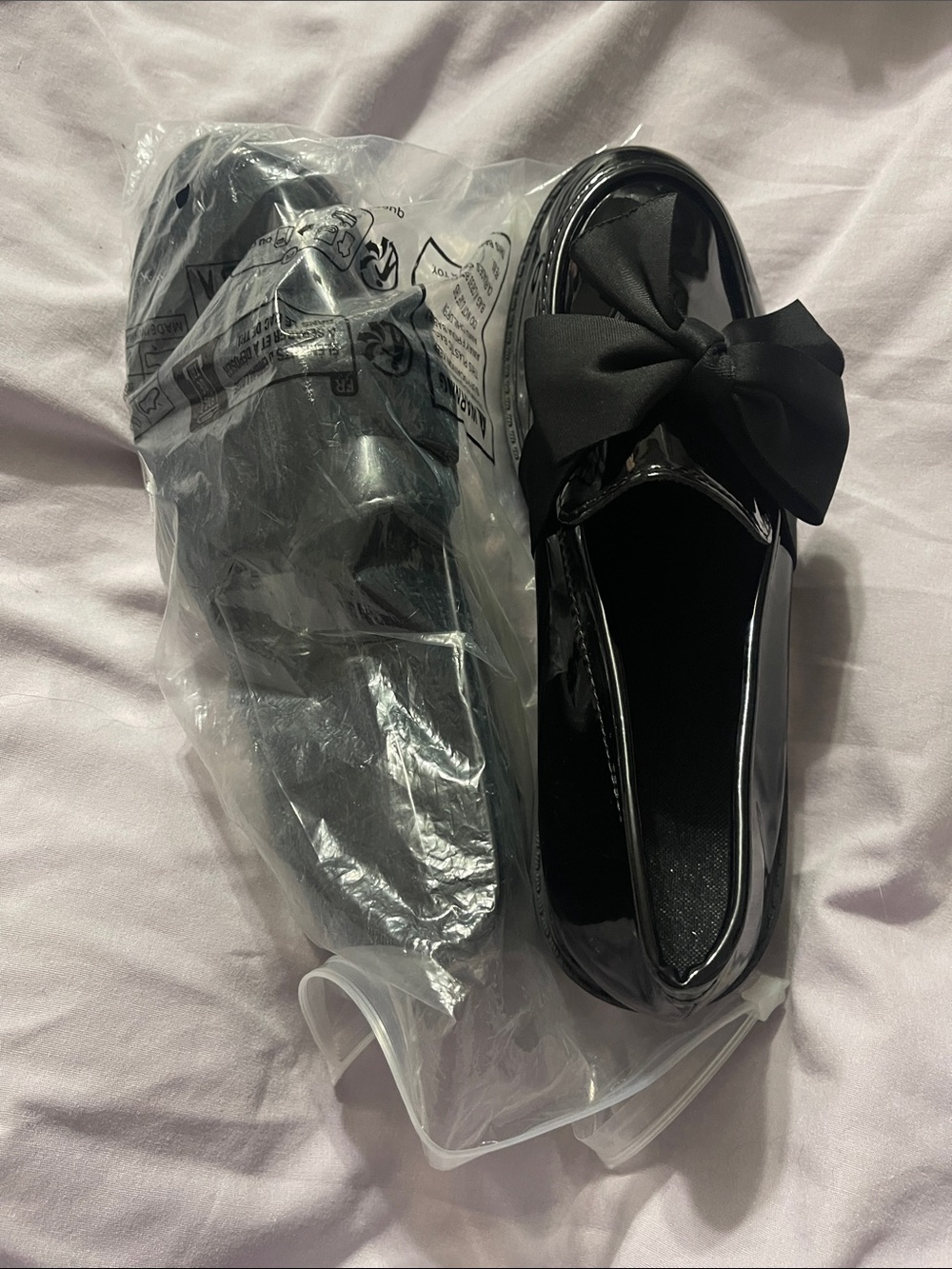 Black Patent Bow-Detail Slip-On Flats